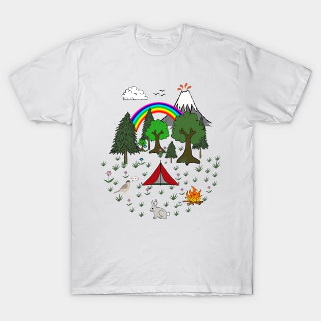 Cartoon Camping Scene T-Shirt by wanungara